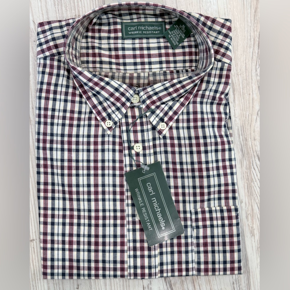 Michaels Men's Plaid Shirt - Burgundy, Navy, White